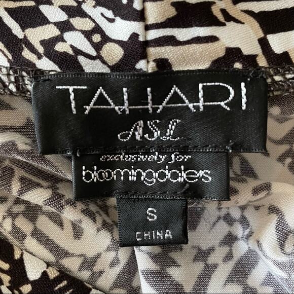 TAHARI ASL CLASSIC PREPPY WRAP PRINT DRESS IVORY BLACK TAN SIZE SMALL - Picture 5 of 6